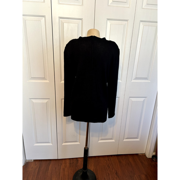 St John Basics Crewneck Sweater Womens Large Black Santana Knit Zip Vintage USA - Picture 4 of 10